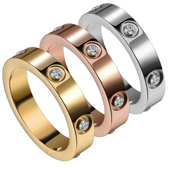 NEW Unisex 14k Gold Plated Stainless Simulated Diamond Ring Size 7 - Picture 2 of 13